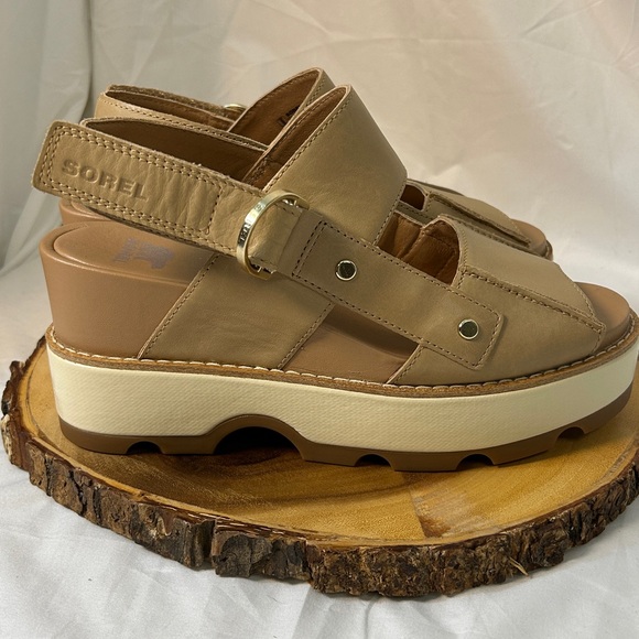 Sorel Joanie IV Platform Wedge Sandal Beige 3 inch heel Size 8 - Picture 3 of 11
